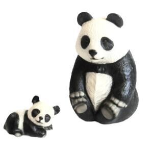 Harvey Knox Kingdom Set 2 PANDA BEAR Ceramic Mama and Baby Cub Family Figurines